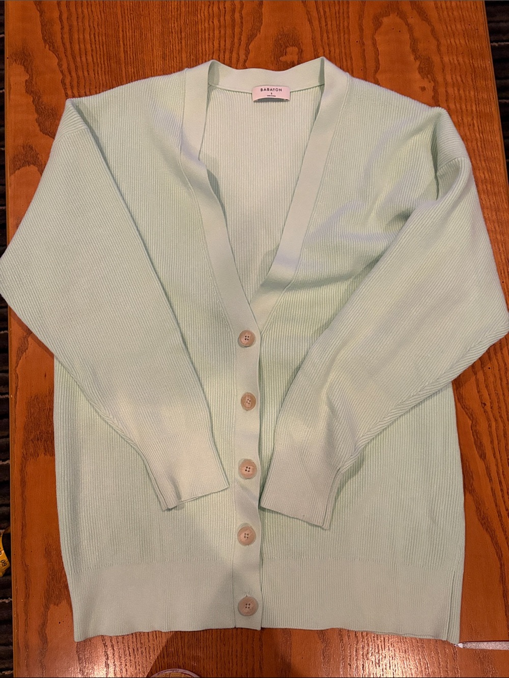 Babaton Light Mint Ribbed V-Neck Button Cardigan - Picture 3 of 9